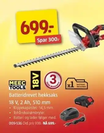 Jula MEEC TOOLS batteridrevet hekksaks 18 V, 2 Ah, 510 mm tilbud