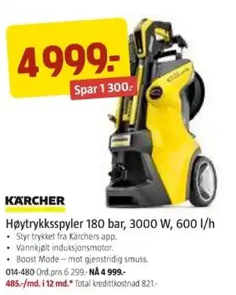 Jula KARCHER høytrykksspyler 180 bar, 300 W, 600 I/h tilbud