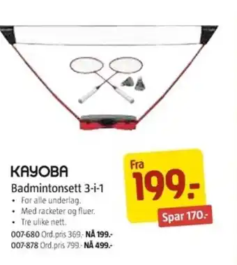Jula KAYOBA badminstonsett 3-i-1 tilbud