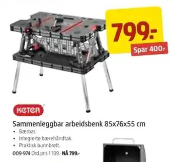 Jula KETER sammenleggbar arbeidsbenk 85x76x55 cm tilbud