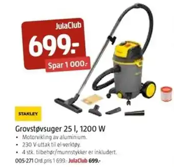 Jula STAKLEY grovstøvsuger 25 I, 1200 W tilbud