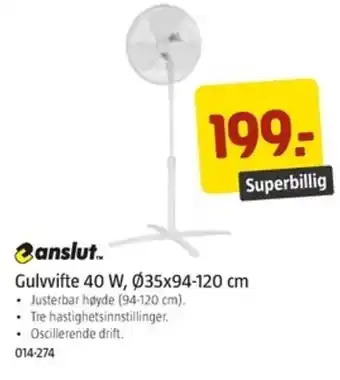Jula ANSLUT gulvvifte 40 W, Ø35x94-120 cm tilbud