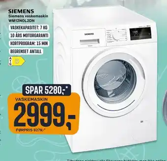 Skousen Siemens vaskemaskin wm12n0l2dn tilbud