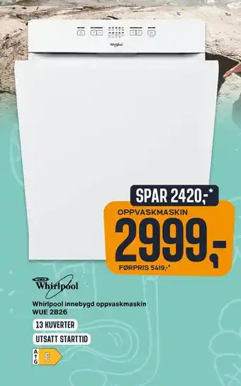 Skousen Whirlpool innebygd oppvaskmaskin wue 2b26 tilbud