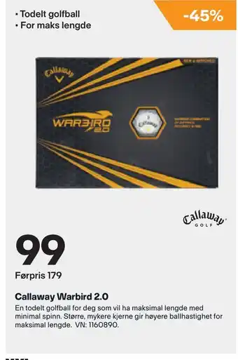 XXL Sport Callaway warbird 2,0 tilbud