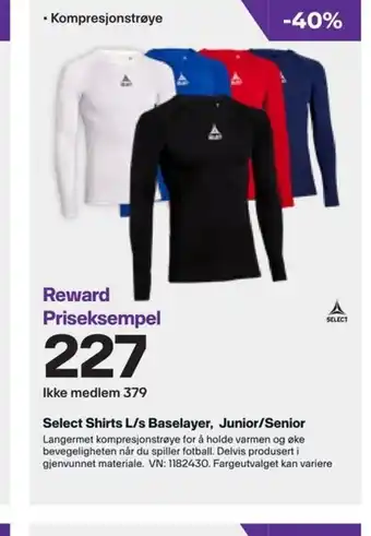 XXL Sport Select Shirts L/S Baselayer , Junior / Senior tilbud