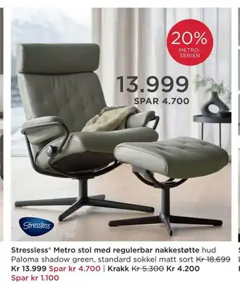 Møbelringen Stressless® metro stol med regulerbar nakkestøtte tilbud