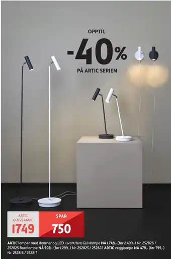 Bohus Artic lamper med dimmer og led i svart/hvit gulvlampe tilbud