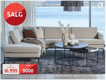 Bohus Levi hjørnesofa med endeavslutning venstre i tekstil live lys beige med svarte ben i metall tilbud