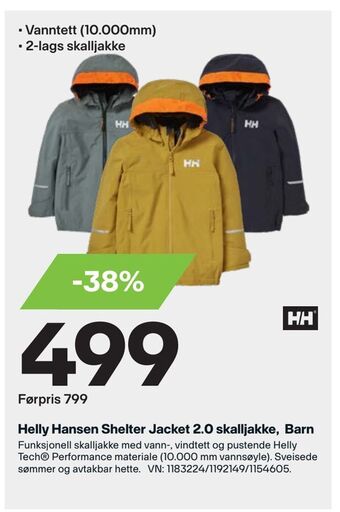 XXL Sport Helly hansen shelter jacket 2,0 skalljakke, barn tilbud