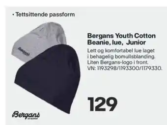 XXL Sport Bergans Youth Cotton Beanie, Lue, Junior tilbud