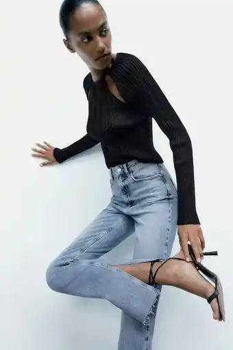 ZARA Jeans z1975 high rise slim flare med hull tilbud