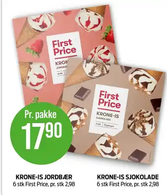 Kiwi First Price Krone-Is Jordbær/ Krone-Is Skjokolade tilbud