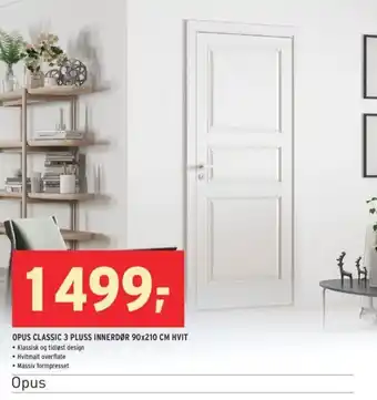 Montér Opus Classic 3 Pluss Innerdør 90x120 cm Hvit tilbud
