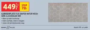 Montér Kjøkkenplate Flis Skifer Natur Hexagon 2.2x1200x60mm tilbud