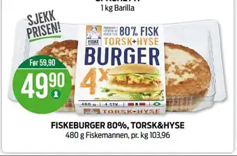 Kiwi Fiskeburger 80%, torsk&hyse tilbud