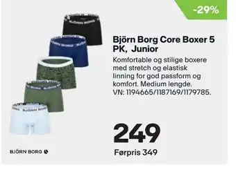XXL Sport Björn borg core boxer 5 pk, junior tilbud