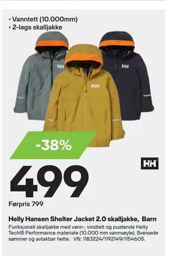 XXL Sport Helly hansen shelter jacket 2,0 skalljakke, barn tilbud
