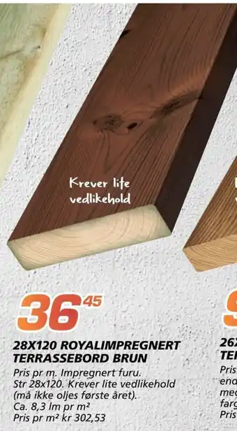Coop Byggmix 28 X 120 Royalimpregnert Terrassebord Brun tilbud
