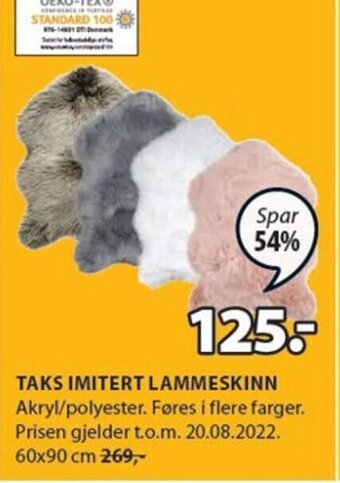 JYSK Taks Imitert Lammeskinn tilbud