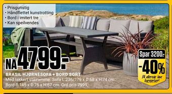 Europris Brasil hjørnesofa + bord sort tilbud
