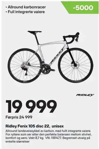 XXL Sport Ridley fenix 105 disc 22, unisex tilbud