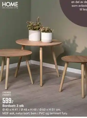 Europris Bordsett 3 stk tilbud