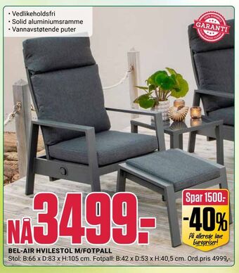 Europris Bel-air hvilestol m/fotpall tilbud