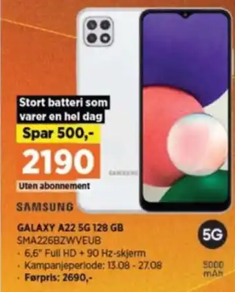 POWER Samsung galaxy a22 mobiltelefon tilbud