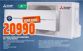 Obs Bygg Mitsubishi kaiteki 6300 varmepumpe hvit, ferdig montert tilbud