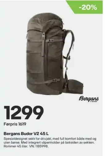 XXL Sport Bergans Budor V2 45 L tilbud