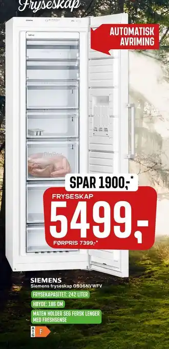 Skousen Siemens fryseskap gs36nvwfv tilbud