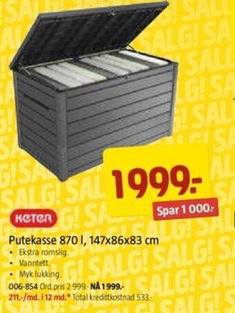 Jula Putekasse 870 L, 147x86x83 cm tilbud