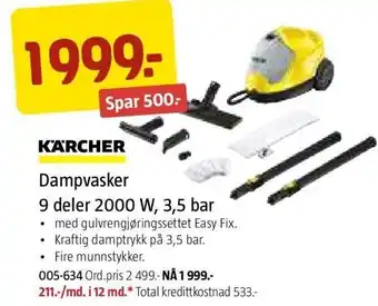 Jula Dampvasker 9 deler 2000 W, 3.5 bar tilbud