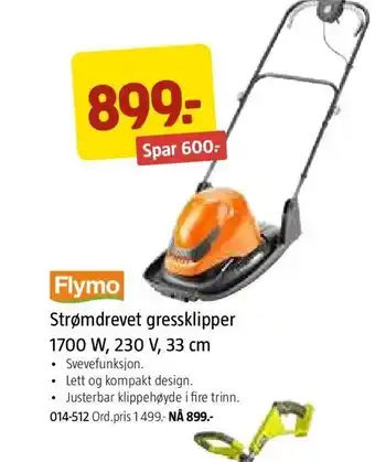 Jula Strømdrevet Gressklipper 1700W, 230v, 33cm tilbud