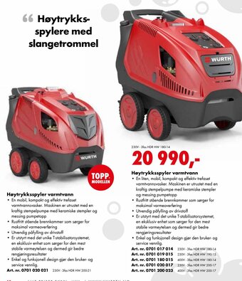 Würth Høytrykksspyler varmtvann tilbud