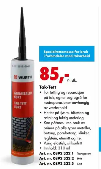 Würth Tak-Tett tilbud