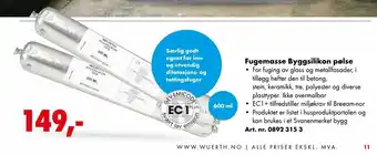 Würth Fugemasse Byggsilikon pølse tilbud