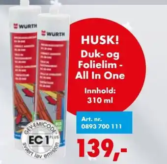 Würth Duk-og Folielim all in one tilbud