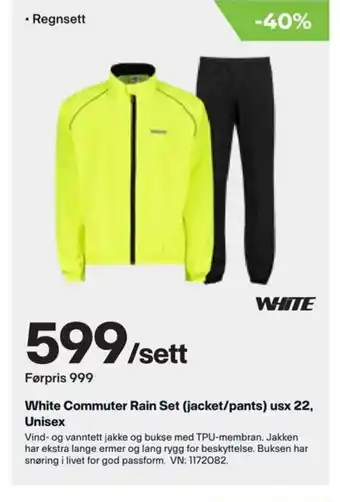 XXL Sport White Commuter Rain Set ( jacket/pants ) usx 22, Unisex tilbud