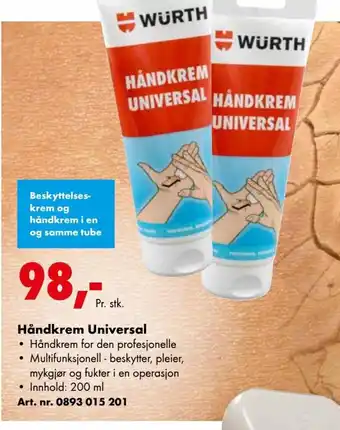 Würth Håndkrem Universal tilbud