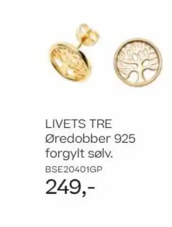 Bjørklund Livets Tre Øredobber 925 Forgylt Sølv tilbud