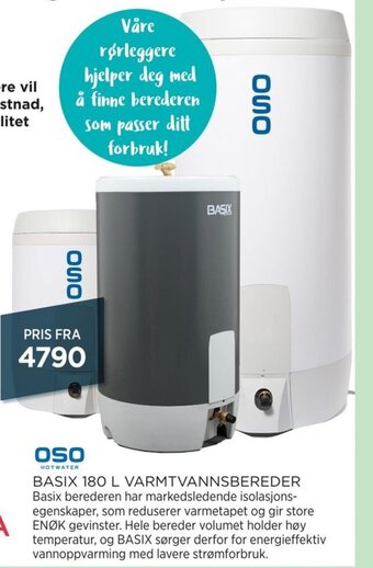Bademiljø Basix 180 L Varmtvannsbereder tilbud