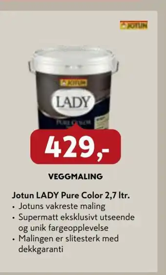 Byggmakker Veggmaling Jotun Lady Pure Color 2.7 Ltr. tilbud