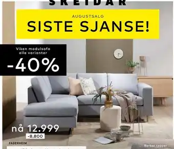 Skeidar Viken 2-seter med åpen ende, i solid 89 grå, og hvitoljet ben tilbud