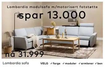 Skeidar Lombardia modulsofa m/motorisert fotstøtte tilbud