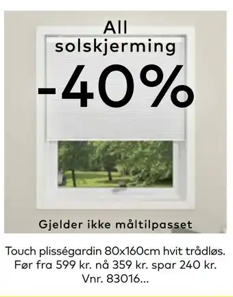 Skeidar Touch plisségardin tilbud