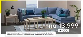 Skeidar Paris hjørnesofa i king j7fv blå med lyse treben tilbud