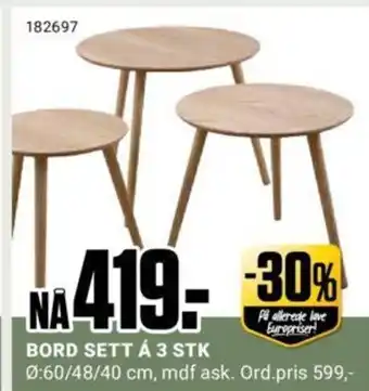 Europris Bord Sett á 3 Stk tilbud