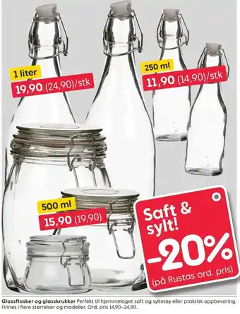 Rusta Glassflasker og Glasskrukker tilbud